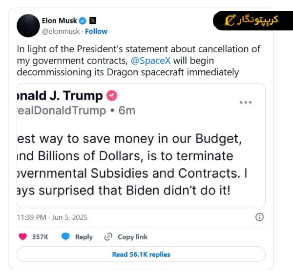 دعوای ترامپ و ایلان ماسک و سقوط بیت کوین