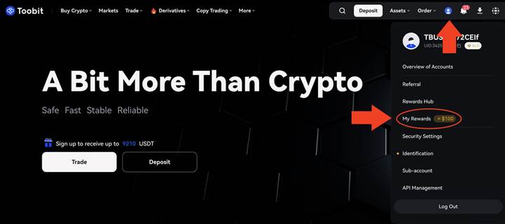 آموزش دسترسی به بونوس صرافی Toobit