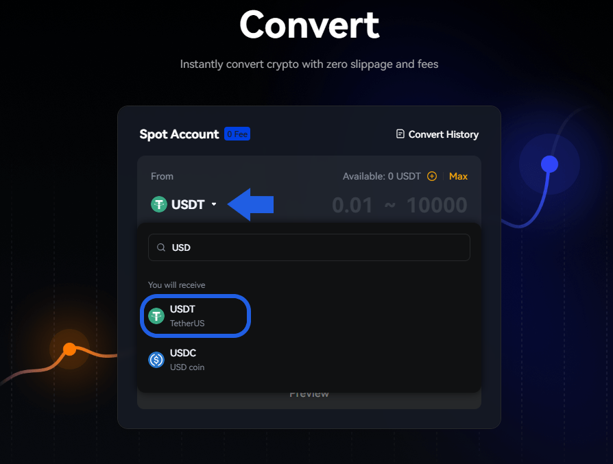 تبدیل استیبل‌ کوین‌ها در صرافی Toobit