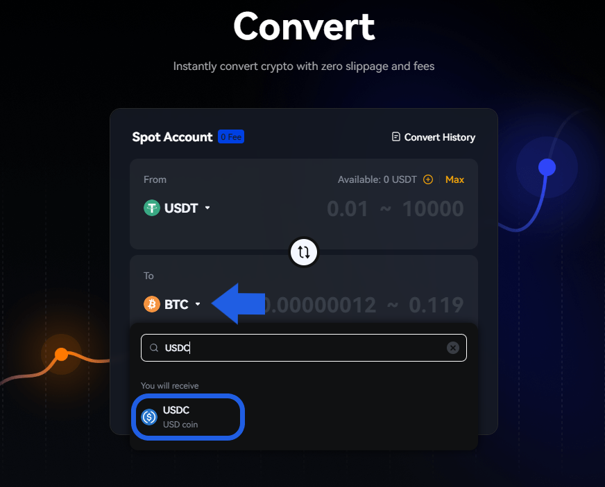 آموزش تبدیل استیبل‌ کوین‌ها در Toobit