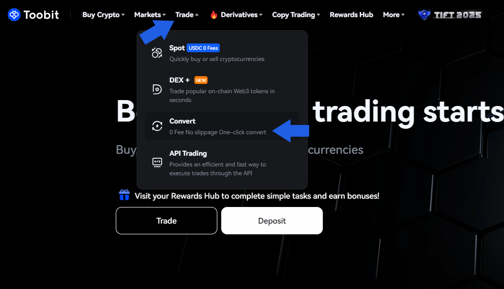 آموزش تبدیل استیبل‌ کوین‌ها در صرافی Toobit 