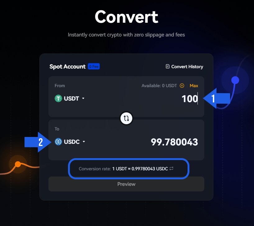 آموزش تبدیل استیبل‌ کوین‌ در صرافی Toobit