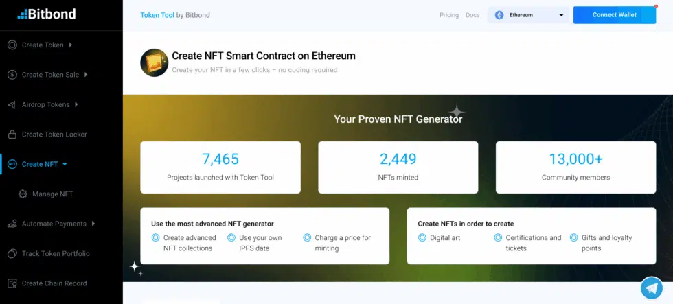 مراحل ساخت NFT رایگان با موبایل، ورود به ابزار Token Tool