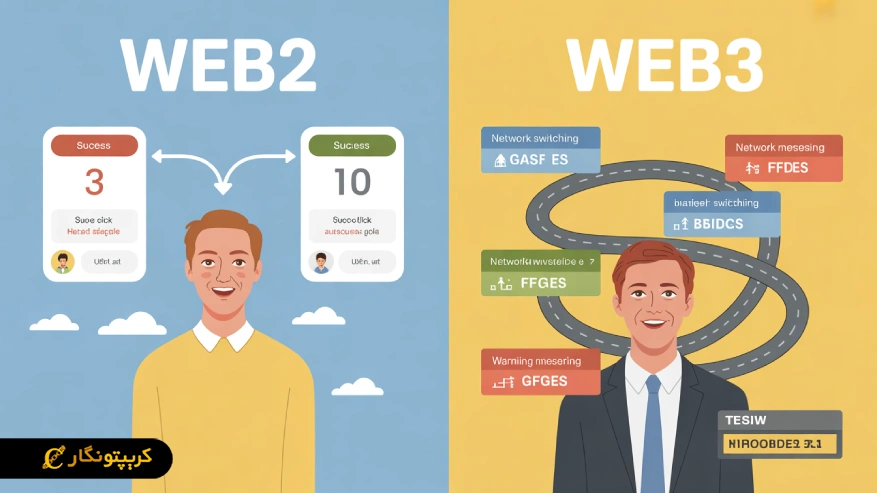 تصویری از تفاوت وب۳ و وب۲
