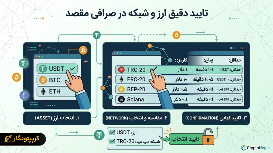 انتخاب ارز و شبکه در صرافی مقصد