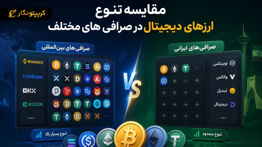 مقایسه تنوع ارزهای دیجیتال در صرافی های مختلف