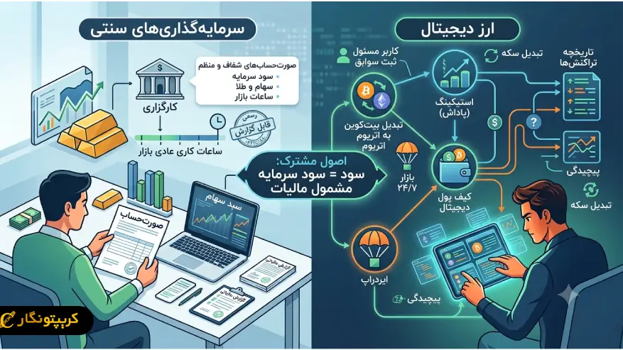 تفاوت مالیات ارز دیجیتال با مالیات سرمایه گذاری های سنتی