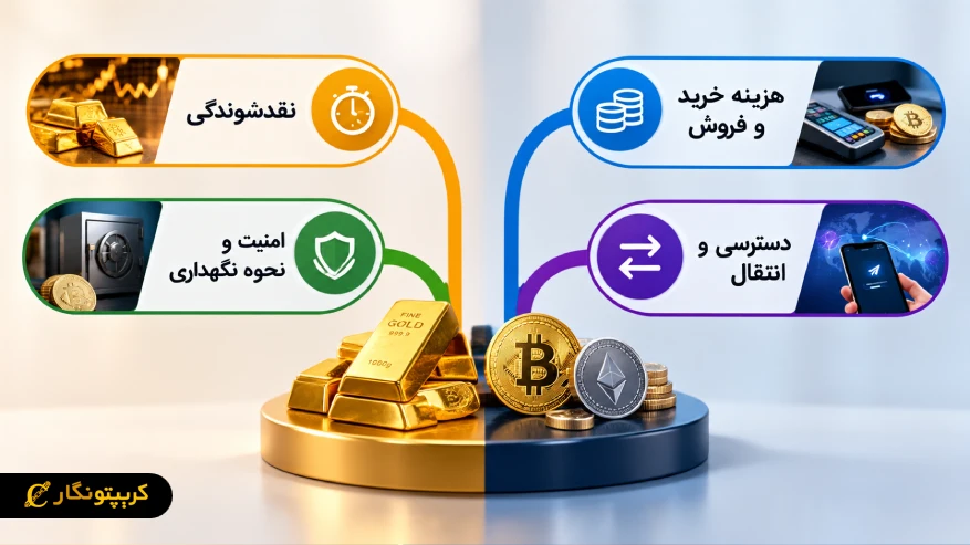 مقایسه خرید و نکهداری طلا و ارز دیجیتال